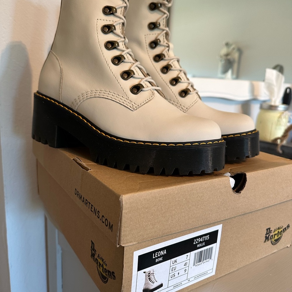 Dr. Martens Leona Women's Off-White Combat Boots